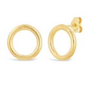 Italian 14k Yellow Gold Shiny Lightweight Eternity Circle Hoop Stud Earrings
