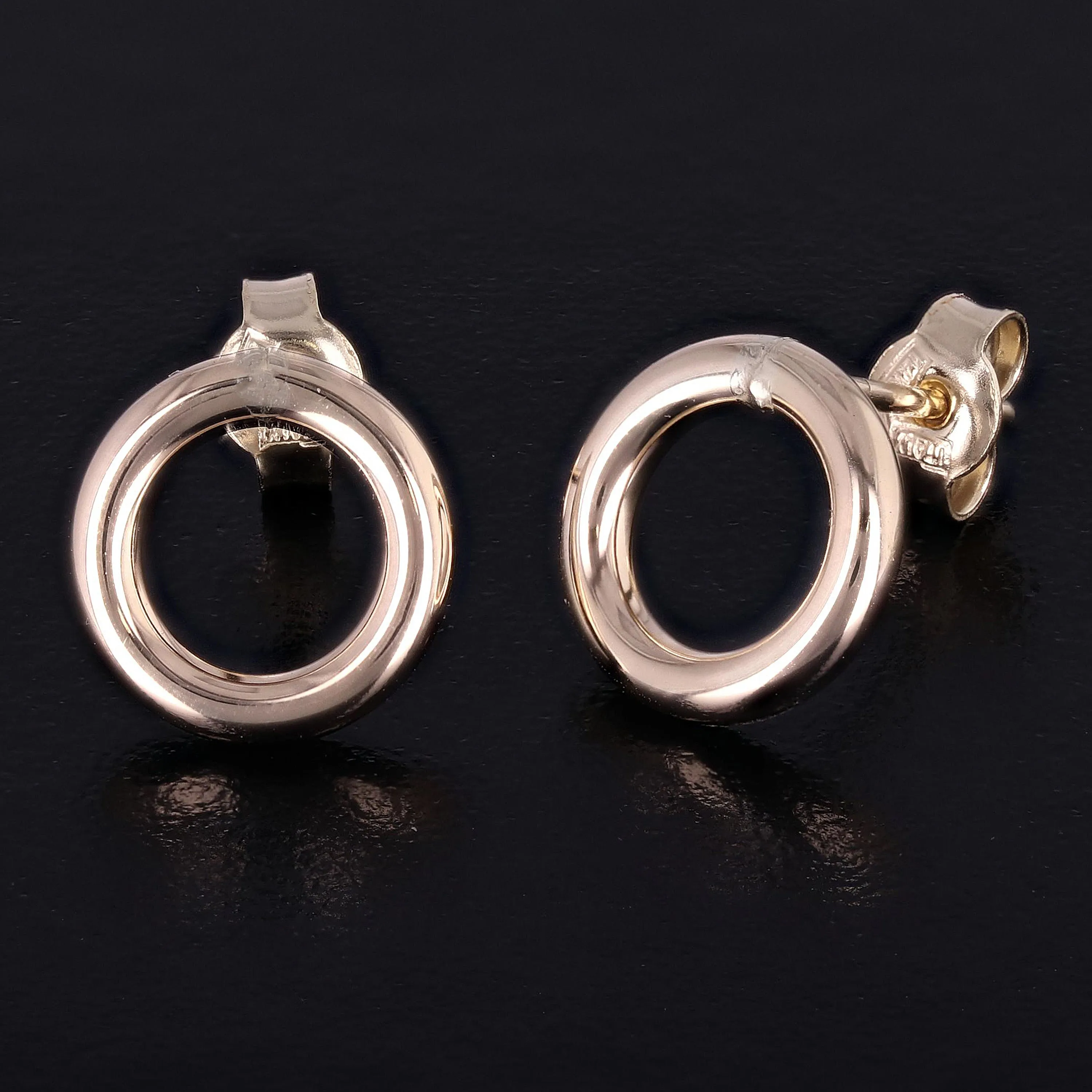 Italian 14k Yellow Gold Shiny Lightweight Eternity Circle Hoop Stud Earrings