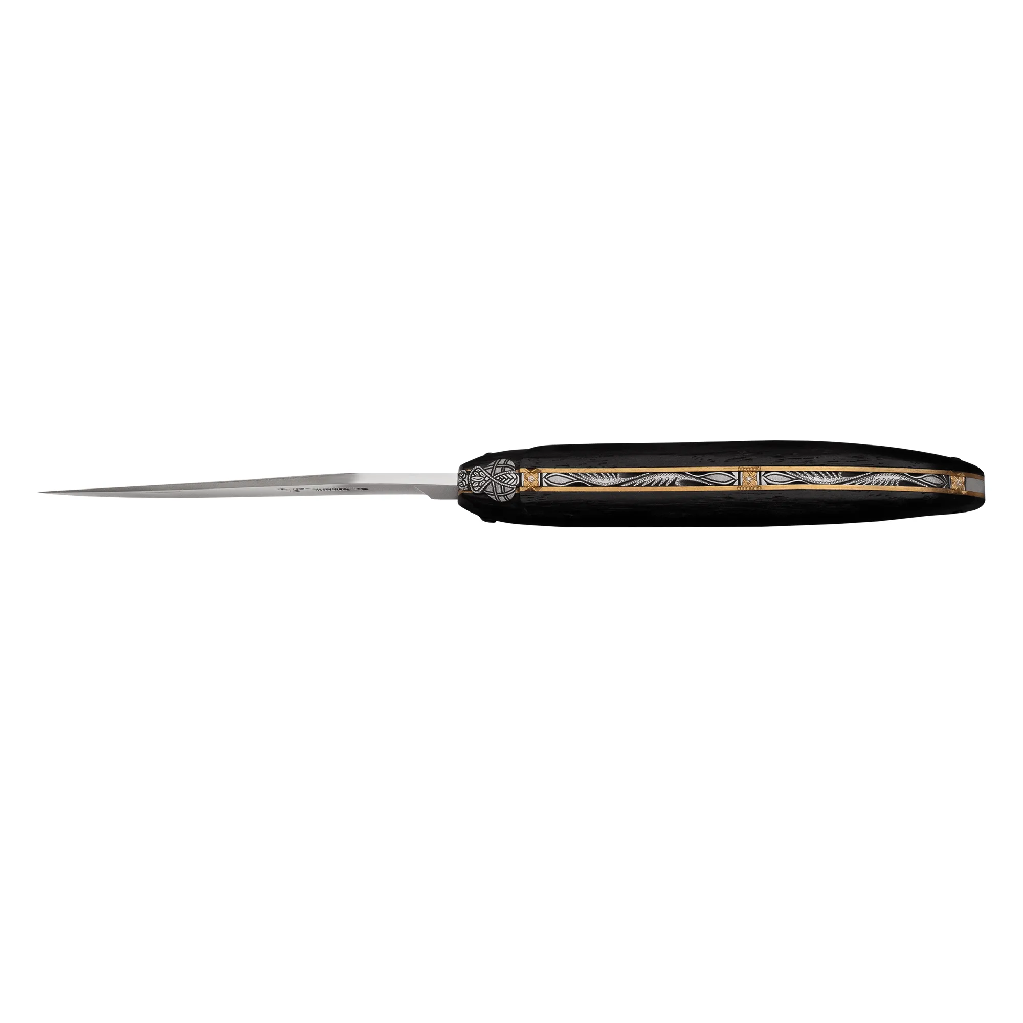 Laguiole en Aubrac Le Bijou Eclipse Luxury Multipurpose Knife, 4.8-in (12cm), Bog Oak Handle, With Two Brass Plates, And Handcarved Spring