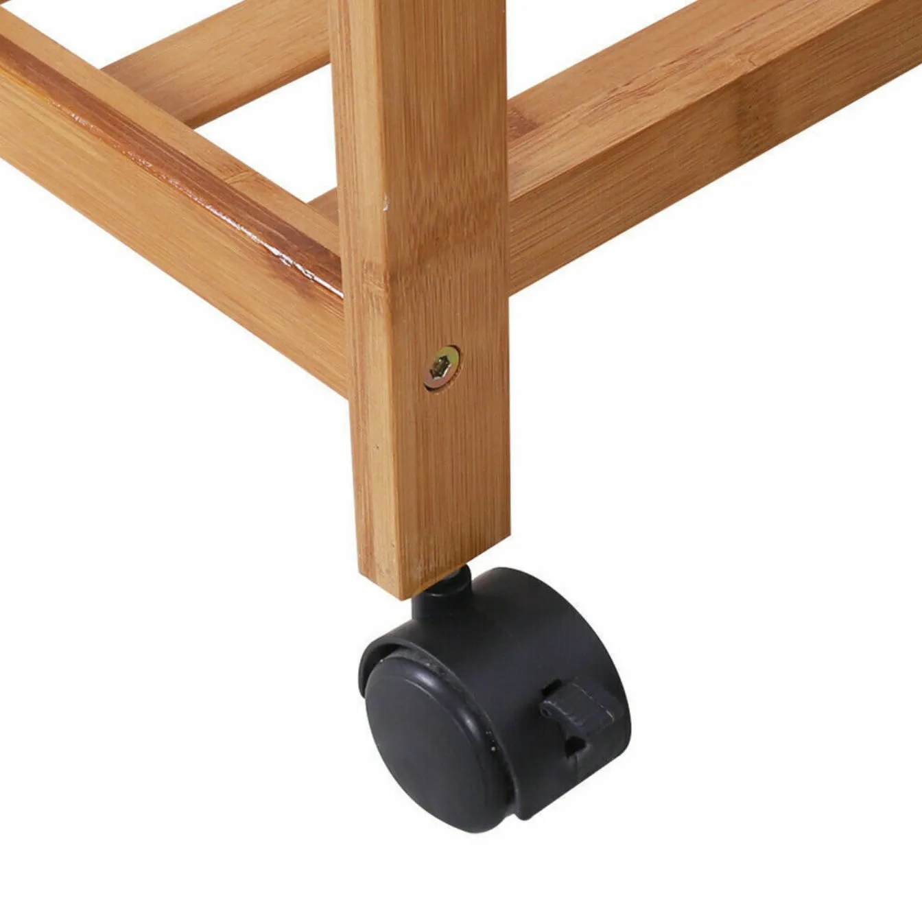 Large Bamboo Wooden Clothes Hanging Rail | Rail with 3 Open Shelves & 4 Hooks | Open Wardrobe with Wheels