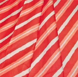 Large Red Salmon Grey Diagonal Strips