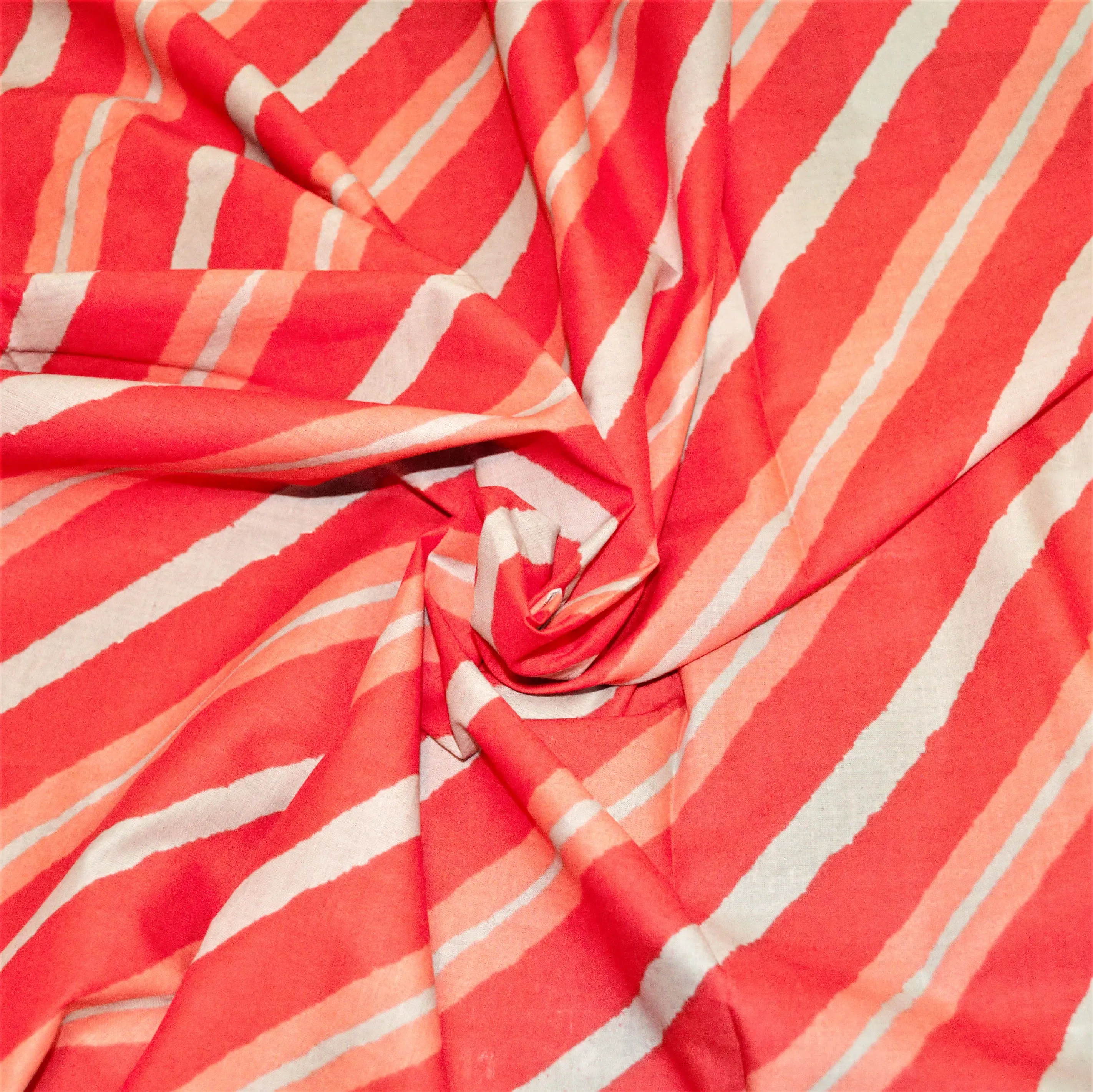 Large Red Salmon Grey Diagonal Strips