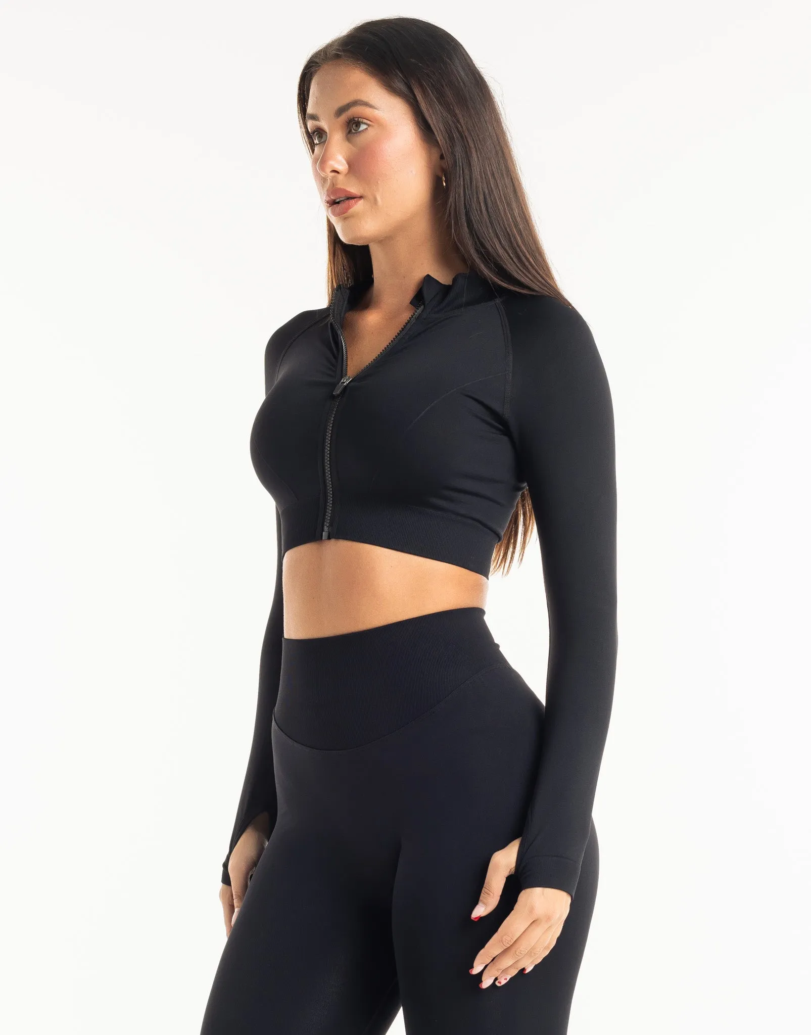 League Cropped Zip-Up - Black