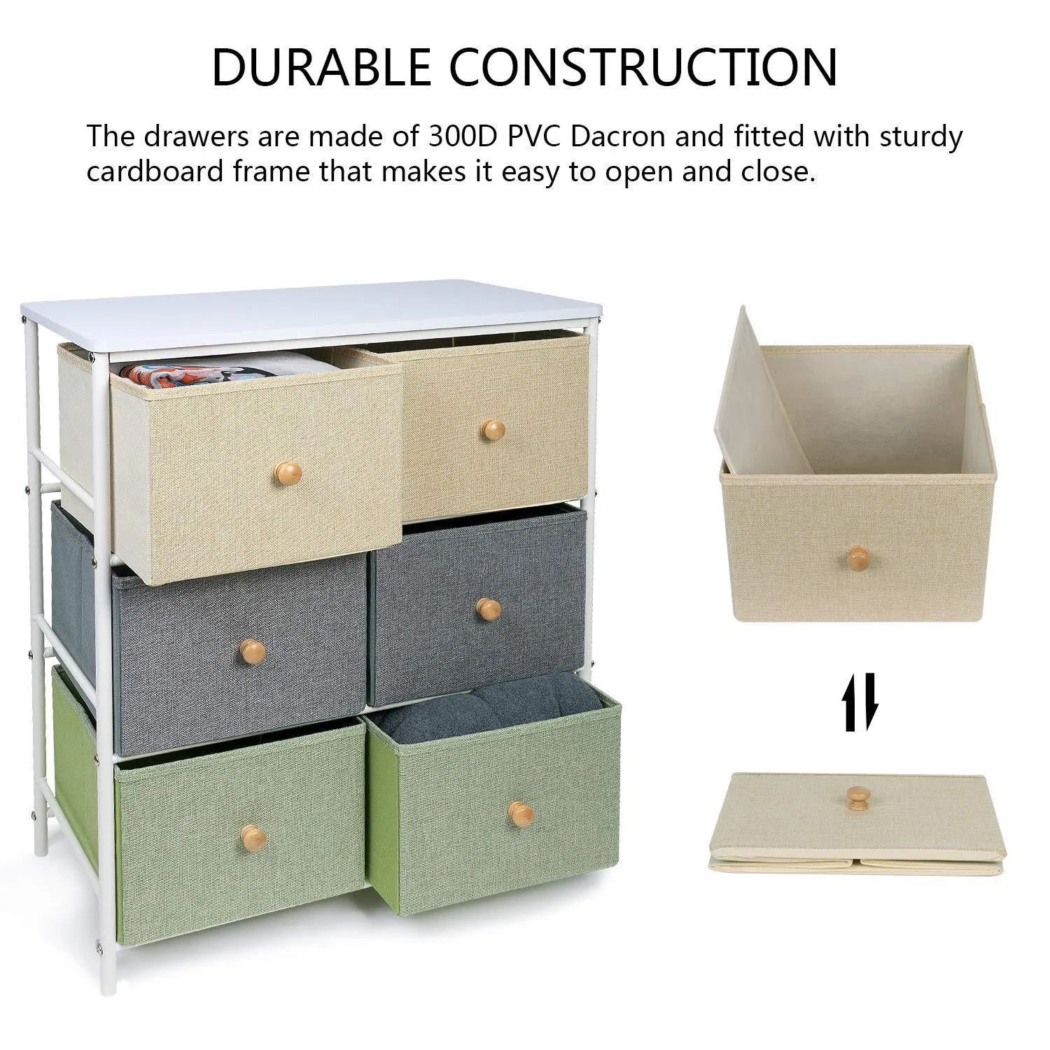 Lifewit Small Storage Drawer Unit with Metal Frame for Children, Small Clothes Organizer with Wooden Tabletop for Livingroom, Bedroom, Cabinet with 6 Easy Pull Fabric Drawers, 3-Tier