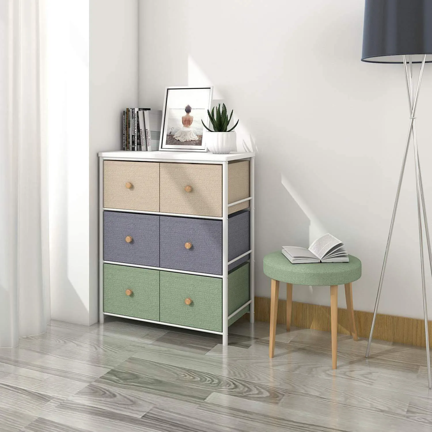 Lifewit Small Storage Drawer Unit with Metal Frame for Children, Small Clothes Organizer with Wooden Tabletop for Livingroom, Bedroom, Cabinet with 6 Easy Pull Fabric Drawers, 3-Tier