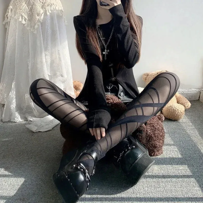 Lolita Women’s Ultrathin Cross Strappy High-Waist Semi-Sheer Pantyhose | Sexy Summer Stockings