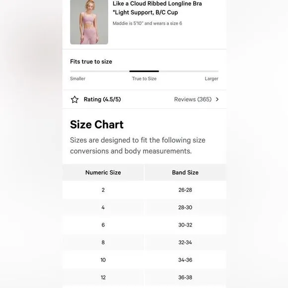 Lululemon Like a Cloud Longline Ribbed Bra D/DD Cups rose blush size 8 NWT