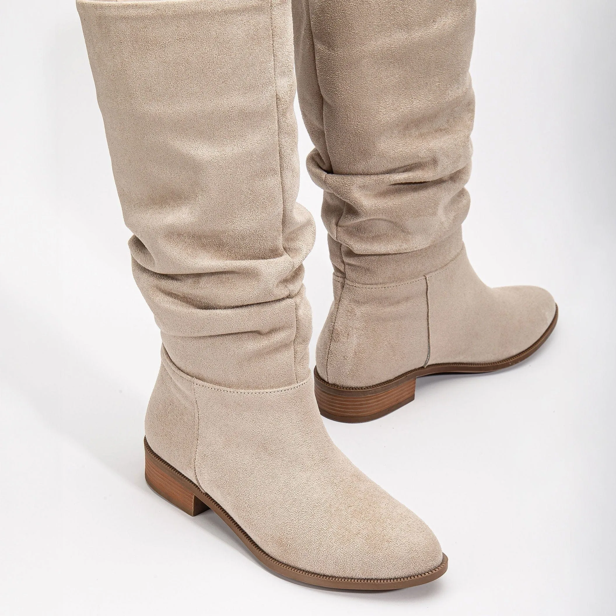 Maribel Vegan Suede Slouchy Boots | Beige