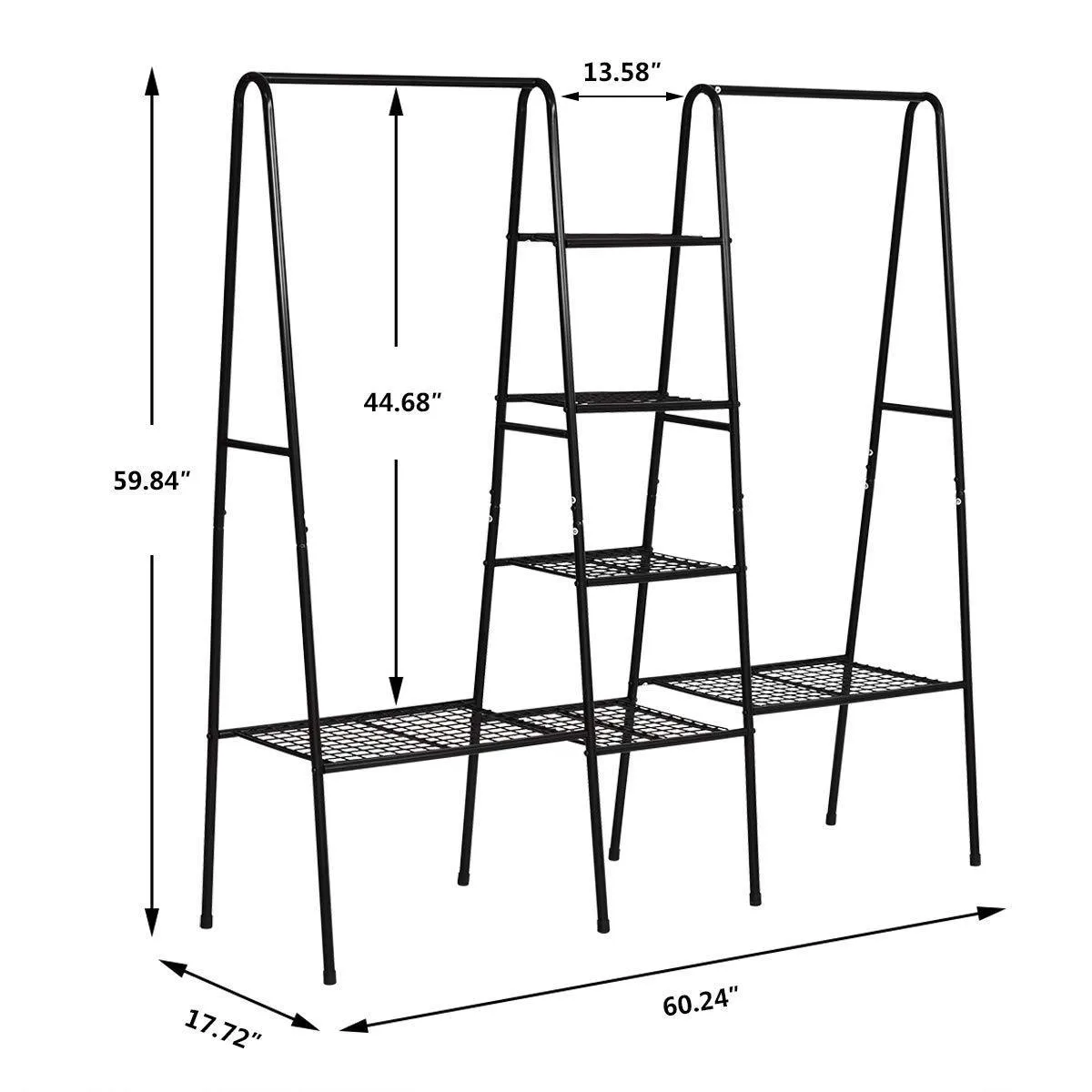 Metal Garment Rack Heavy Duty Indoor Bedroom Clothing Hanger with Top Rod and Lower Storage Shelf Clothes Rack with 1-Tier Shelves Black