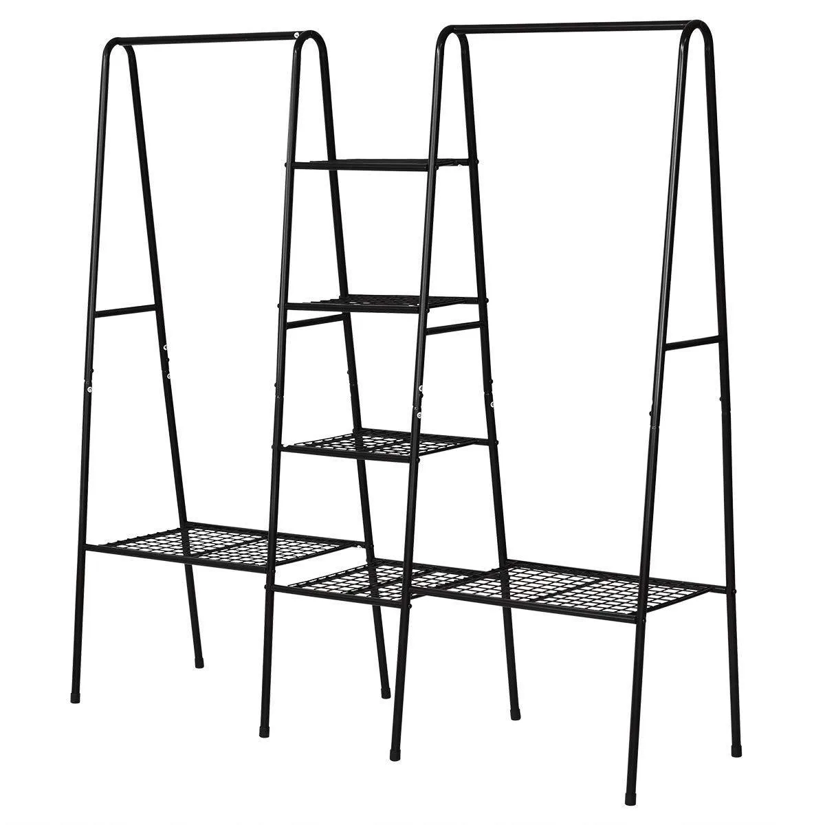 Metal Garment Rack Heavy Duty Indoor Bedroom Clothing Hanger with Top Rod and Lower Storage Shelf Clothes Rack with 1-Tier Shelves Black