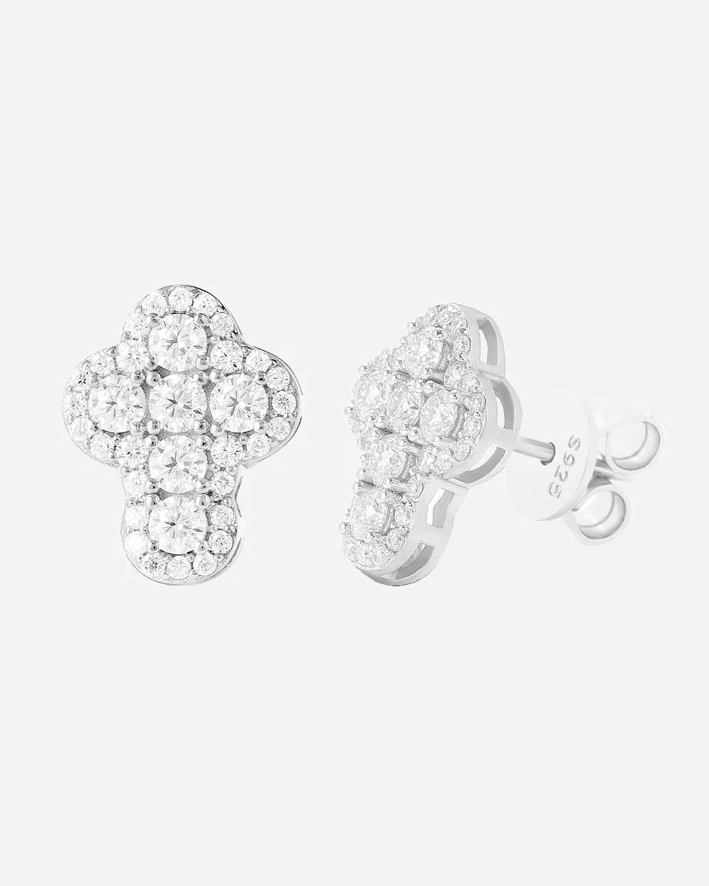 MOISSANITE CLOUD CROSS STUDS.