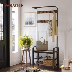New in box! VASAGLE Coat Rack Standing, Shoe Bench, Hall Tree Storage Shelf for Entryway, Rustic Brown and Black