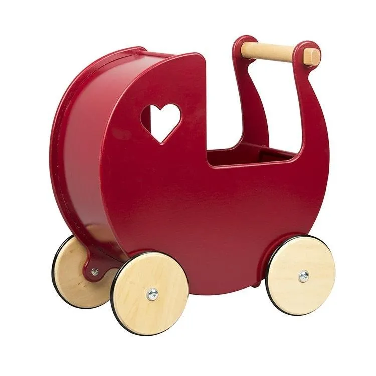 Personalised Wooden Dolls Pram - Coral Pink, Grey, Off White, Red or White