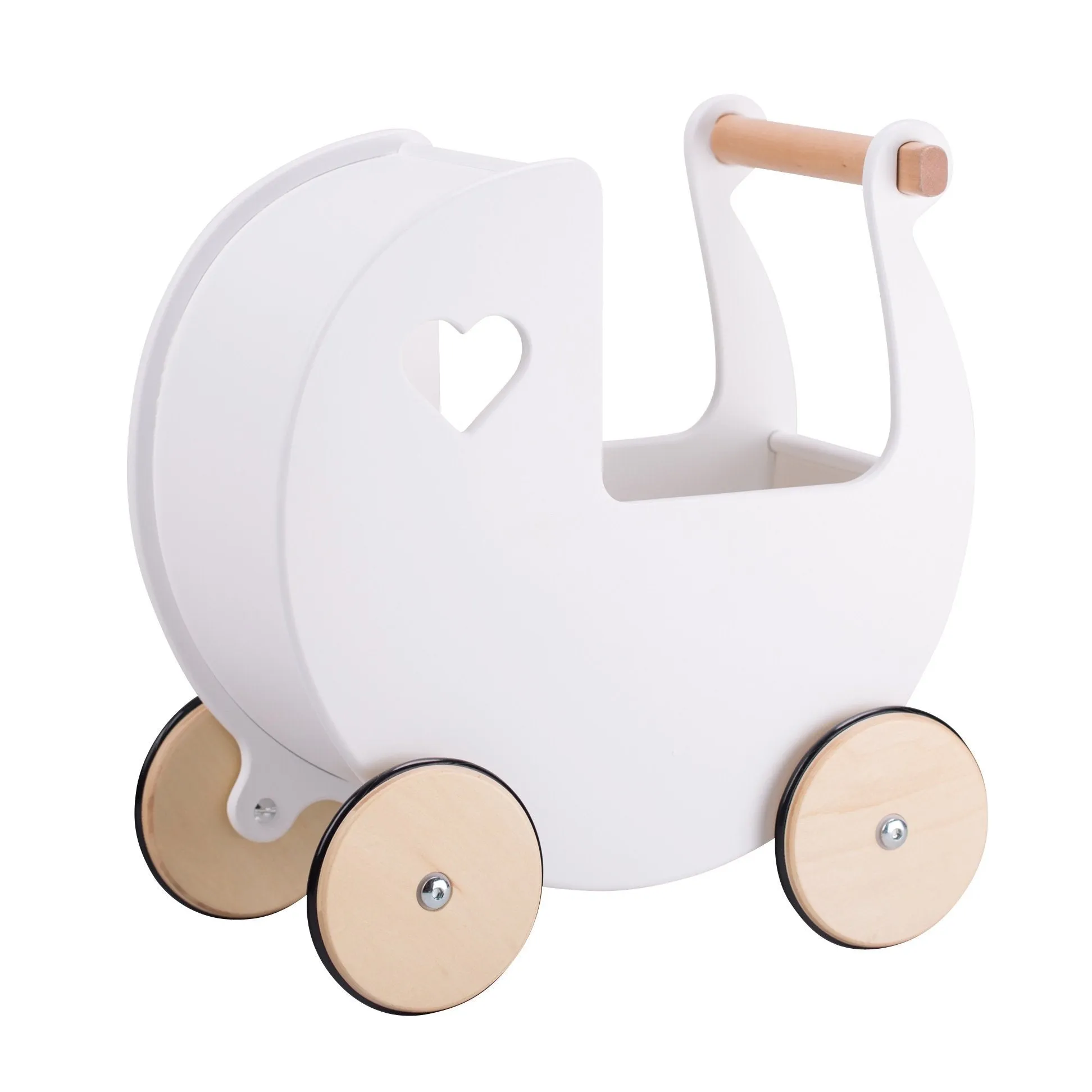 Personalised Wooden Dolls Pram - Coral Pink, Grey, Off White, Red or White