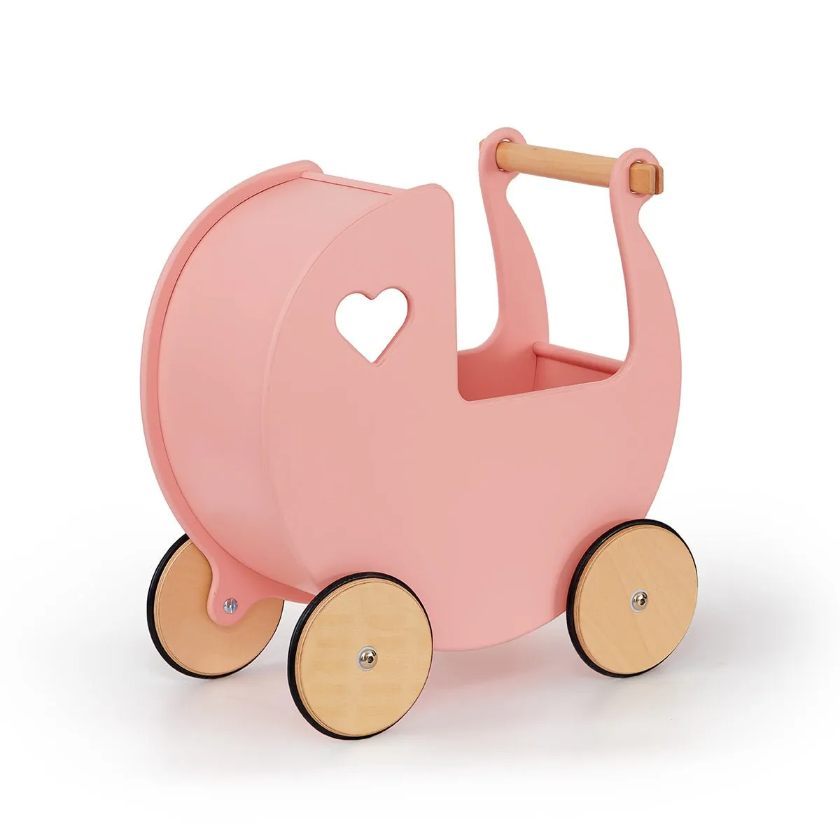 Personalised Wooden Dolls Pram - Coral Pink, Grey, Off White, Red or White