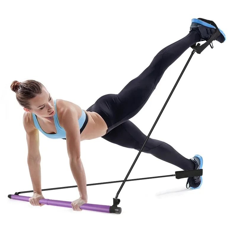 Pilates Exercise Stick Fitness Resistance Bands Rope Puller Home Yoga Gym