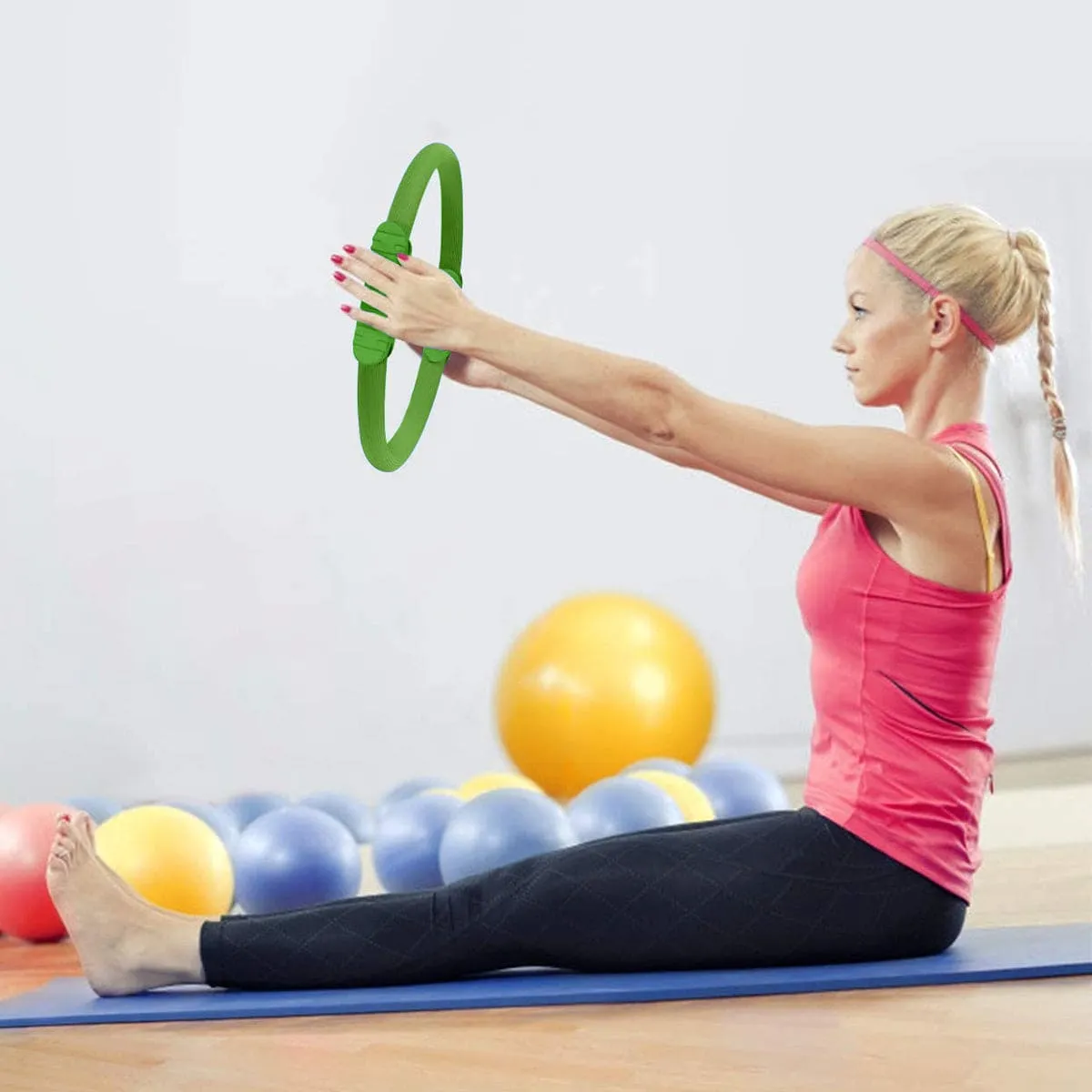 Powertrain Pilates Ring Band Yoga Home Workout Exercise Band Green - ONLINE ONLY