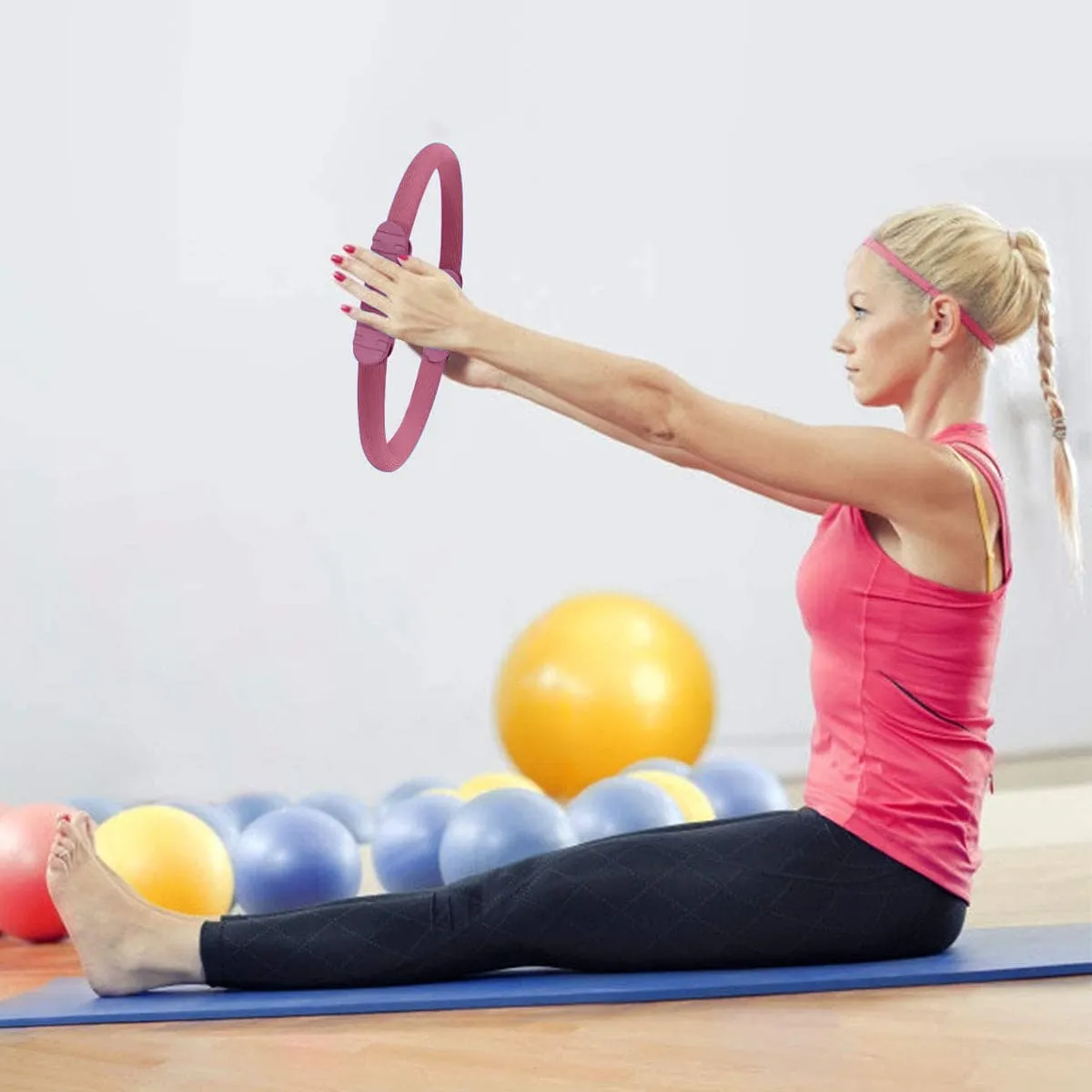 Powertrain Pilates Ring Band Yoga Home Workout Exercise Band Pink - ONLINE ONLY