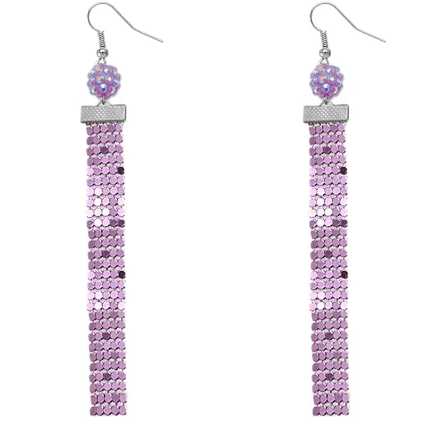 Purple Sparkle Mesh Fireball Dangle Earrings