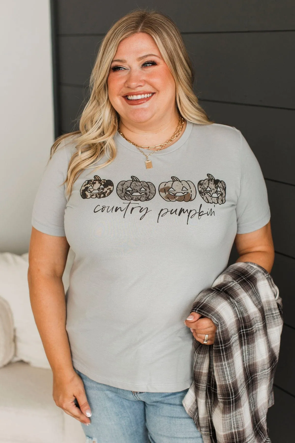 "Country Pumpkin" Graphic Tee- Grey
