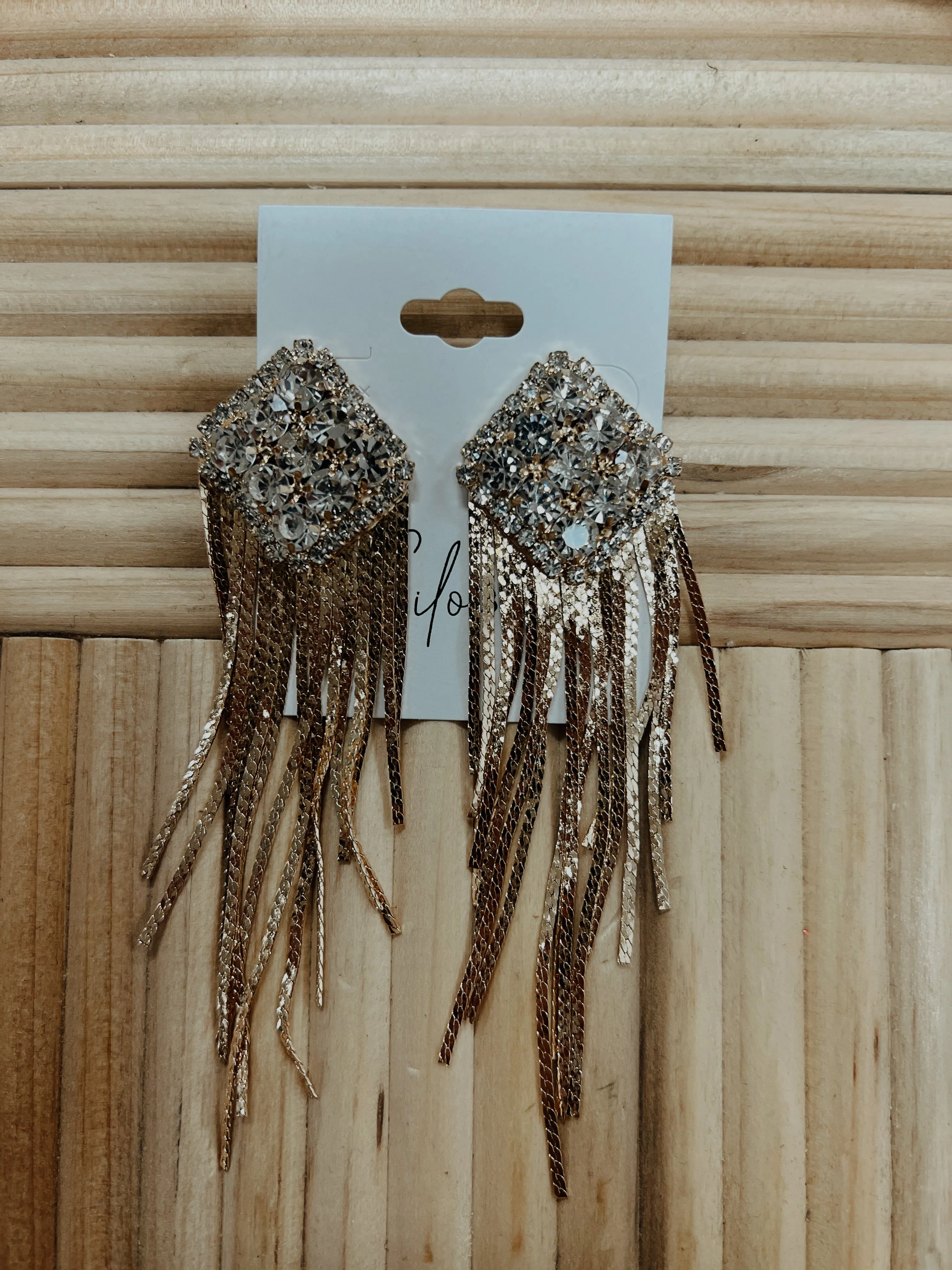 Rhinestone Square Chain Earrings