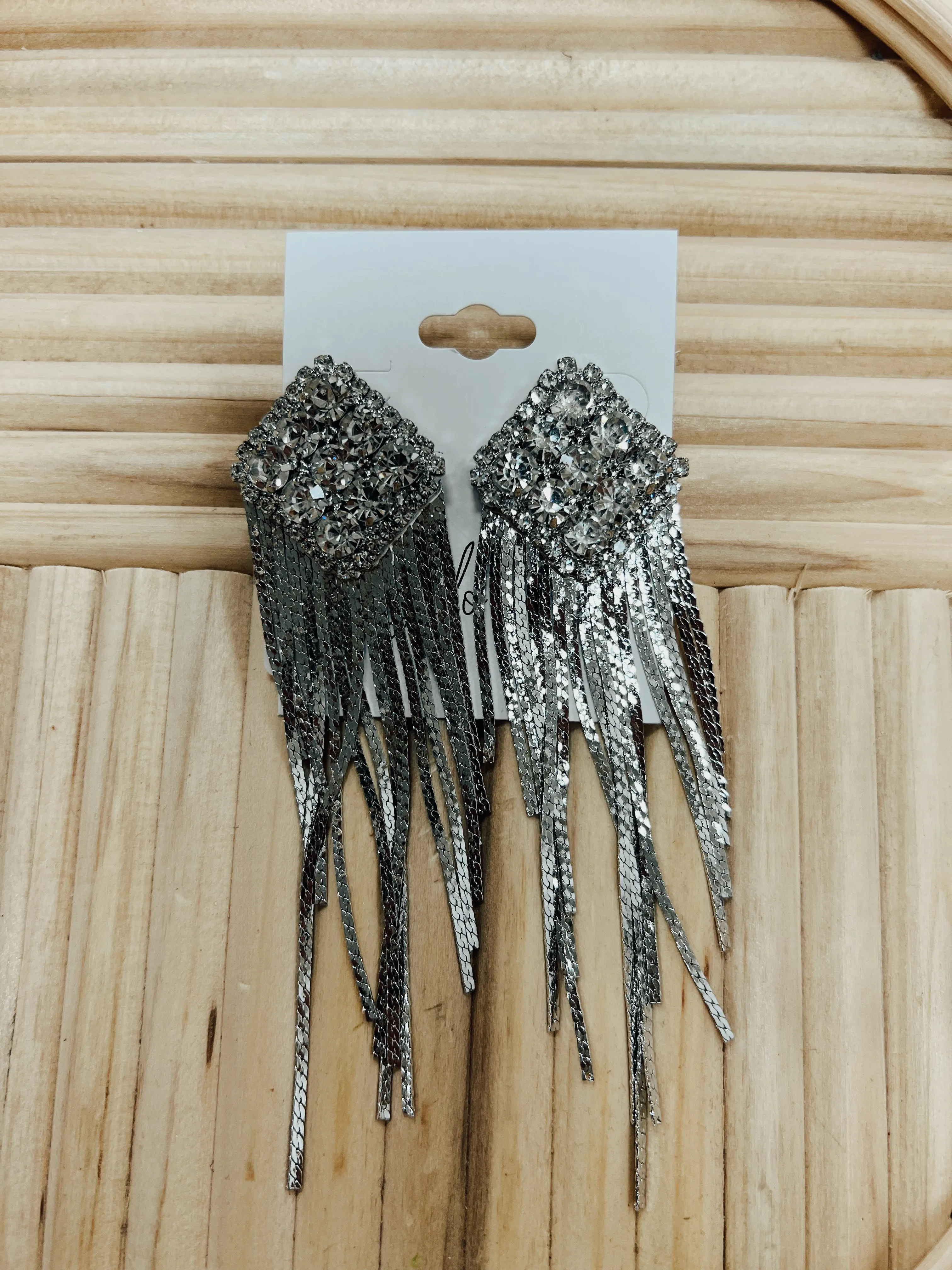 Rhinestone Square Chain Earrings