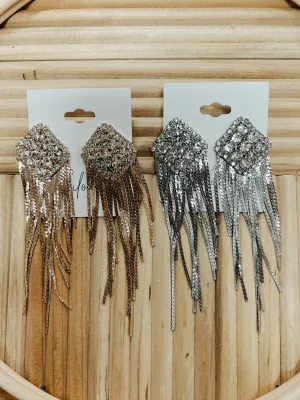 Rhinestone Square Chain Earrings