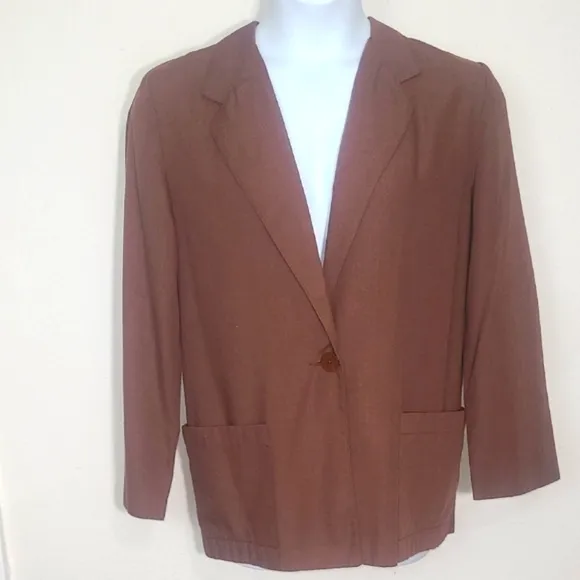 Sag Harbor Brown Blazer Lightweight Breathable Button Classic Pockets Hip Length