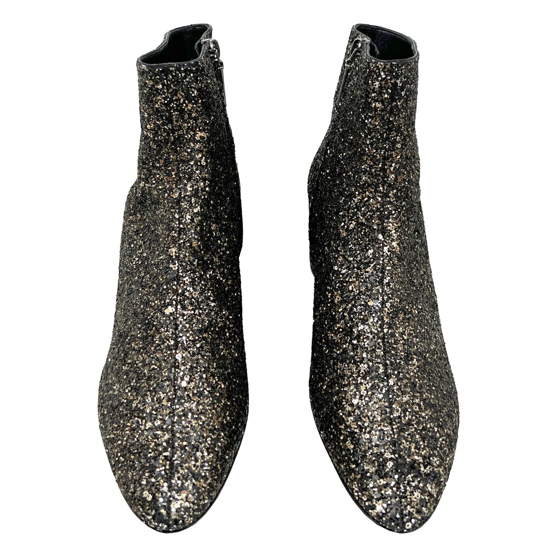 Saint Laurent Loulou 50 Metallic Glitter Low Heel Almond Toe Ankle Boots Size EU 38.5