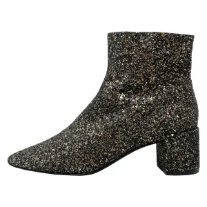 Saint Laurent Loulou 50 Metallic Glitter Low Heel Almond Toe Ankle Boots Size EU 38.5