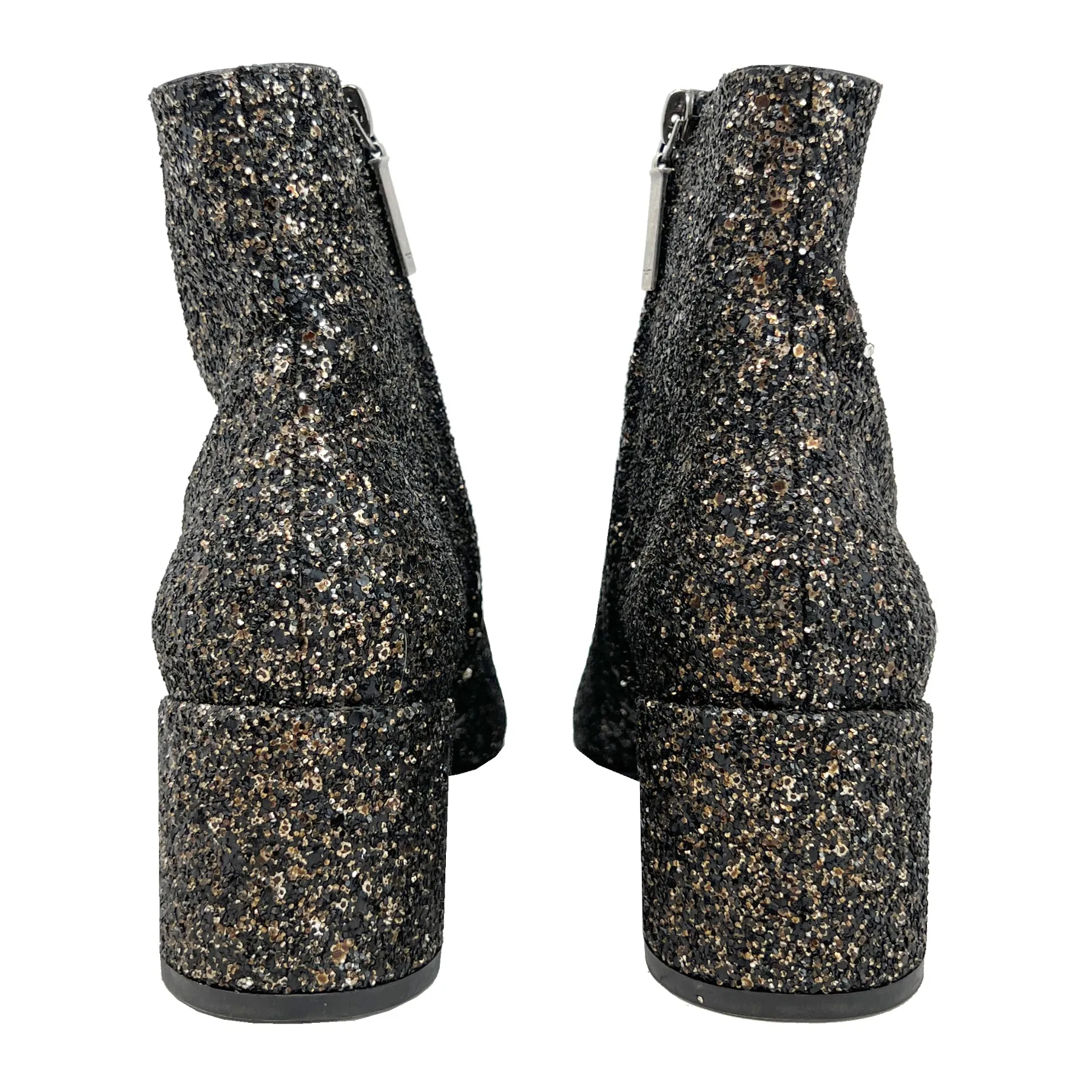 Saint Laurent Loulou 50 Metallic Glitter Low Heel Almond Toe Ankle Boots Size EU 38.5