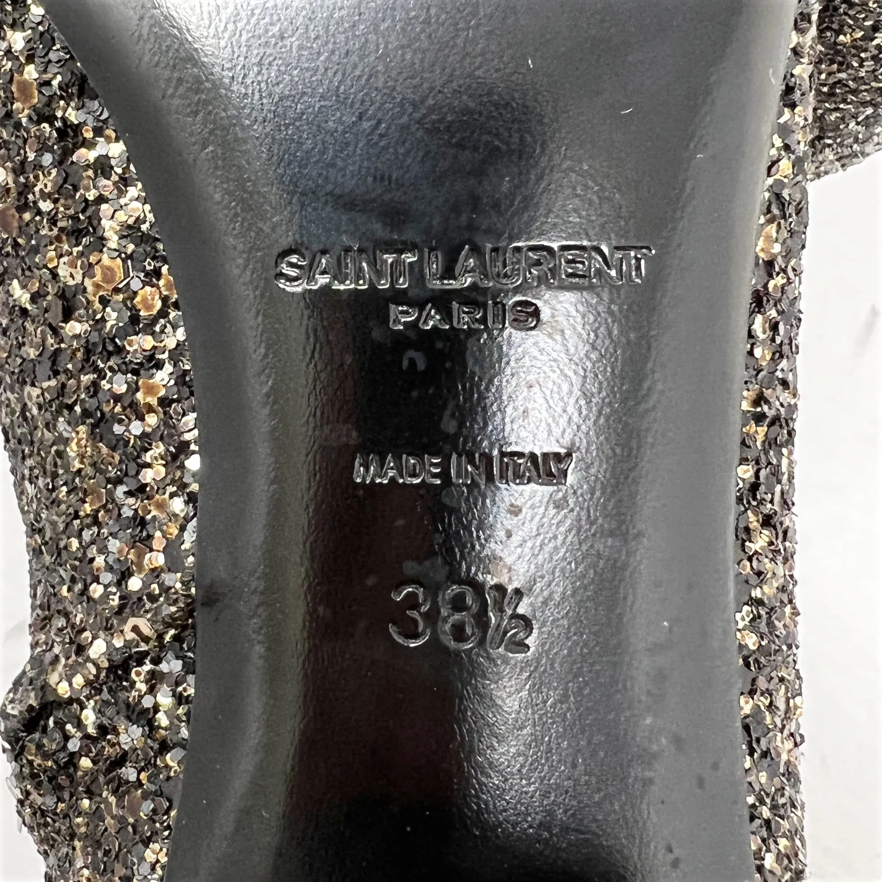 Saint Laurent Loulou 50 Metallic Glitter Low Heel Almond Toe Ankle Boots Size EU 38.5