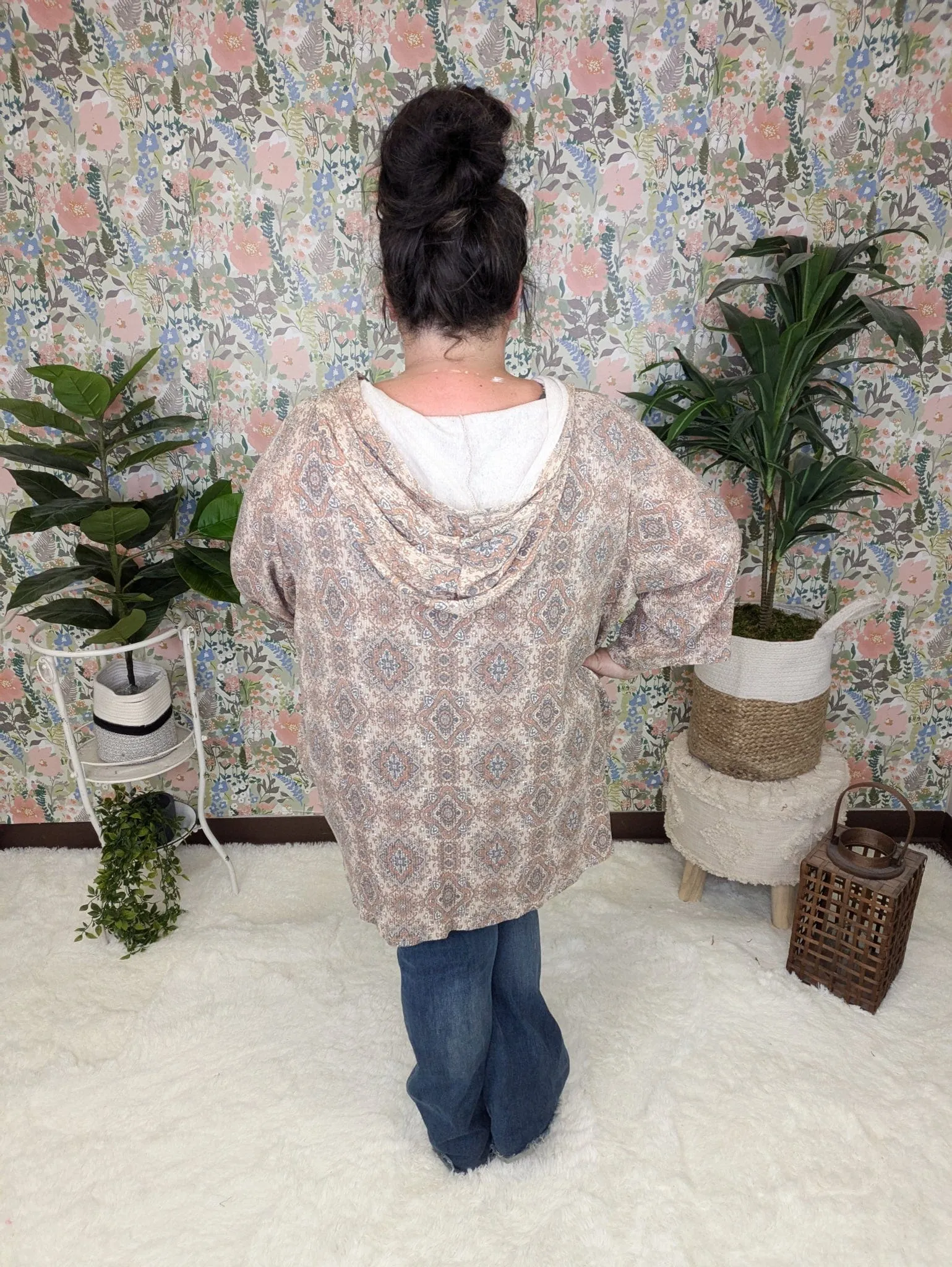 SALE- Adrianna Lightweight Zipup Hoodie in Neutral Damask