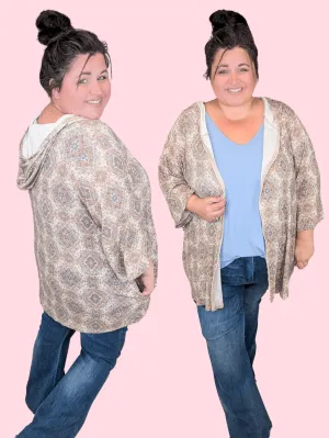 SALE- Adrianna Lightweight Zipup Hoodie in Neutral Damask
