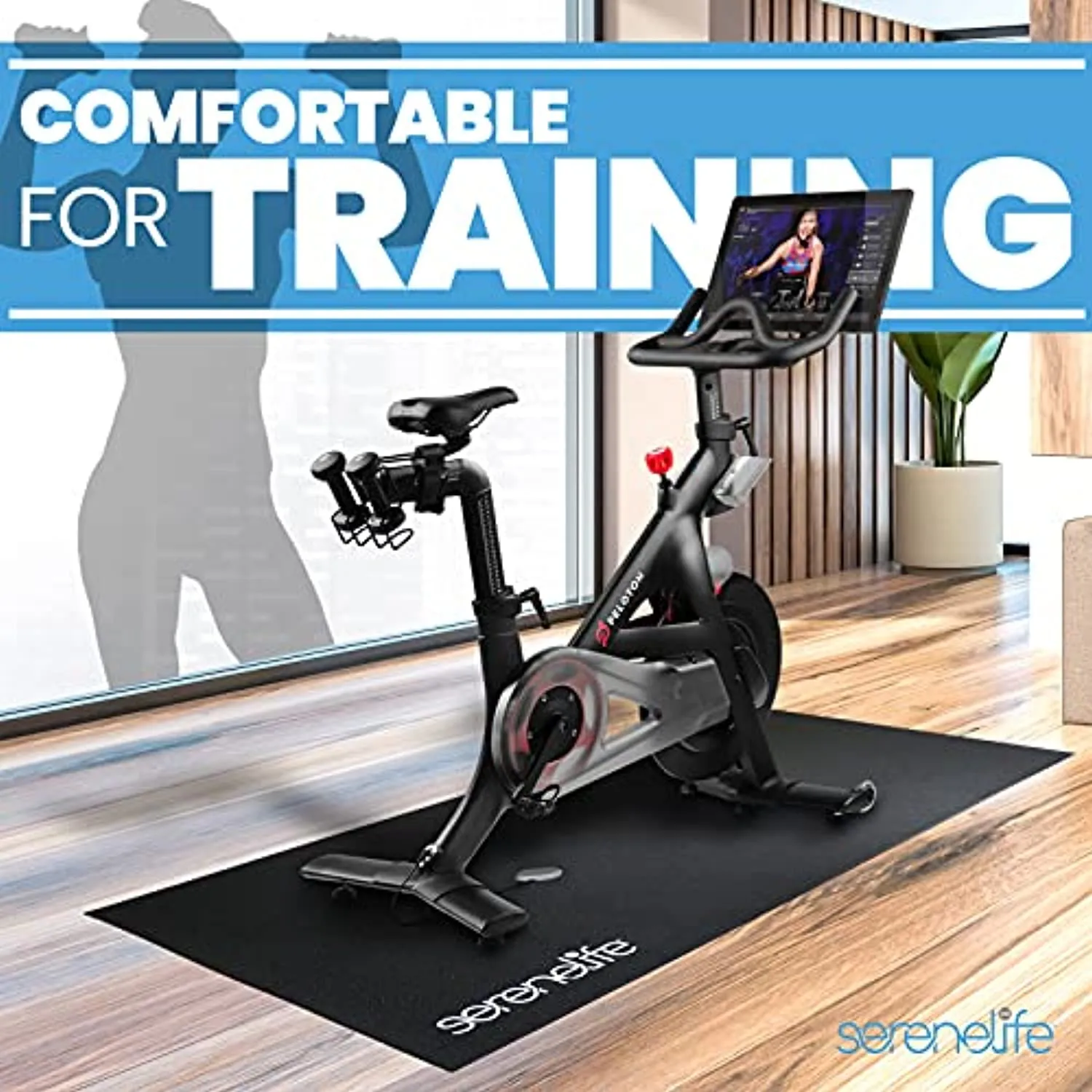 SereneLife Premium Portable Fitness Exercise Mat - 36" x 72" Non-Slip Gym Training Equipment Floor Protection - Yoga, Workout, Jump Rope - for Bigger Treadmill, Elliptical, Bike, Bench, Power Rack