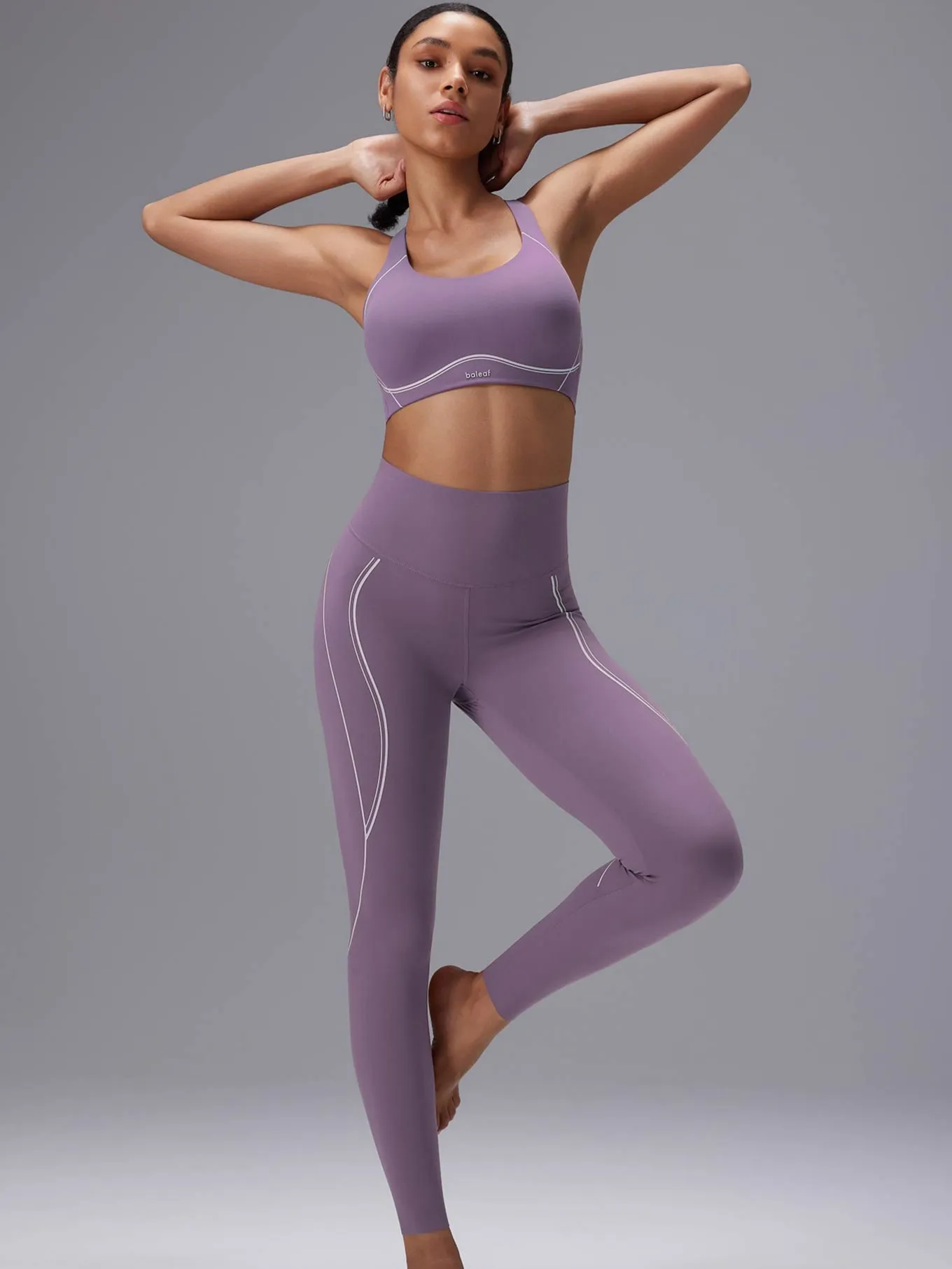 Set：Freeleaf Stripe Print Sports Bra & High Rise Leggings