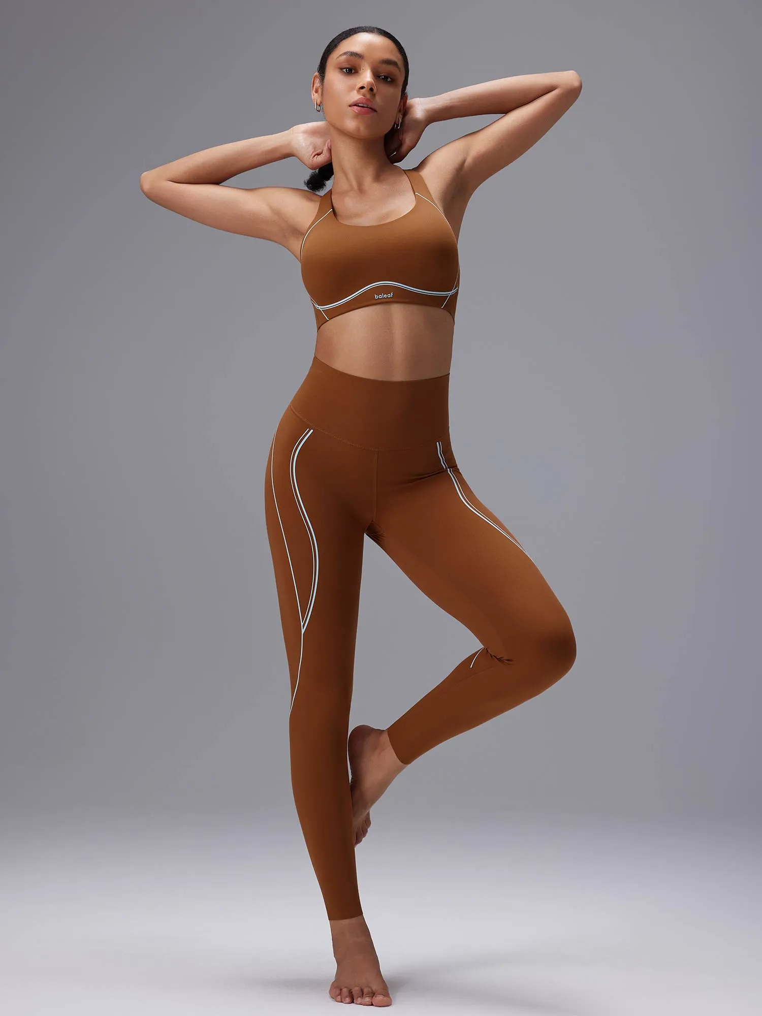 Set：Freeleaf Stripe Print Sports Bra & High Rise Leggings
