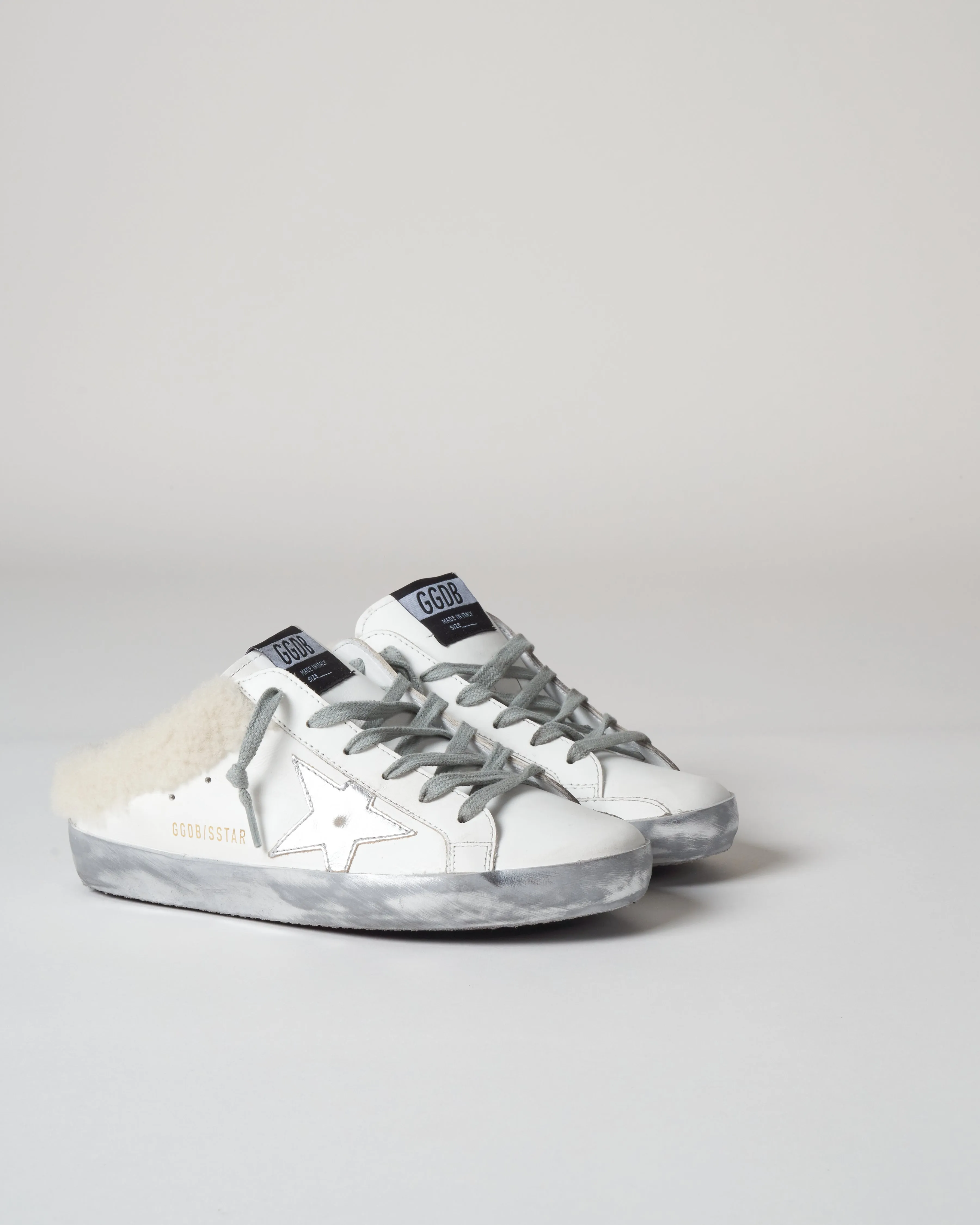shearling sabot superstar - white/silver