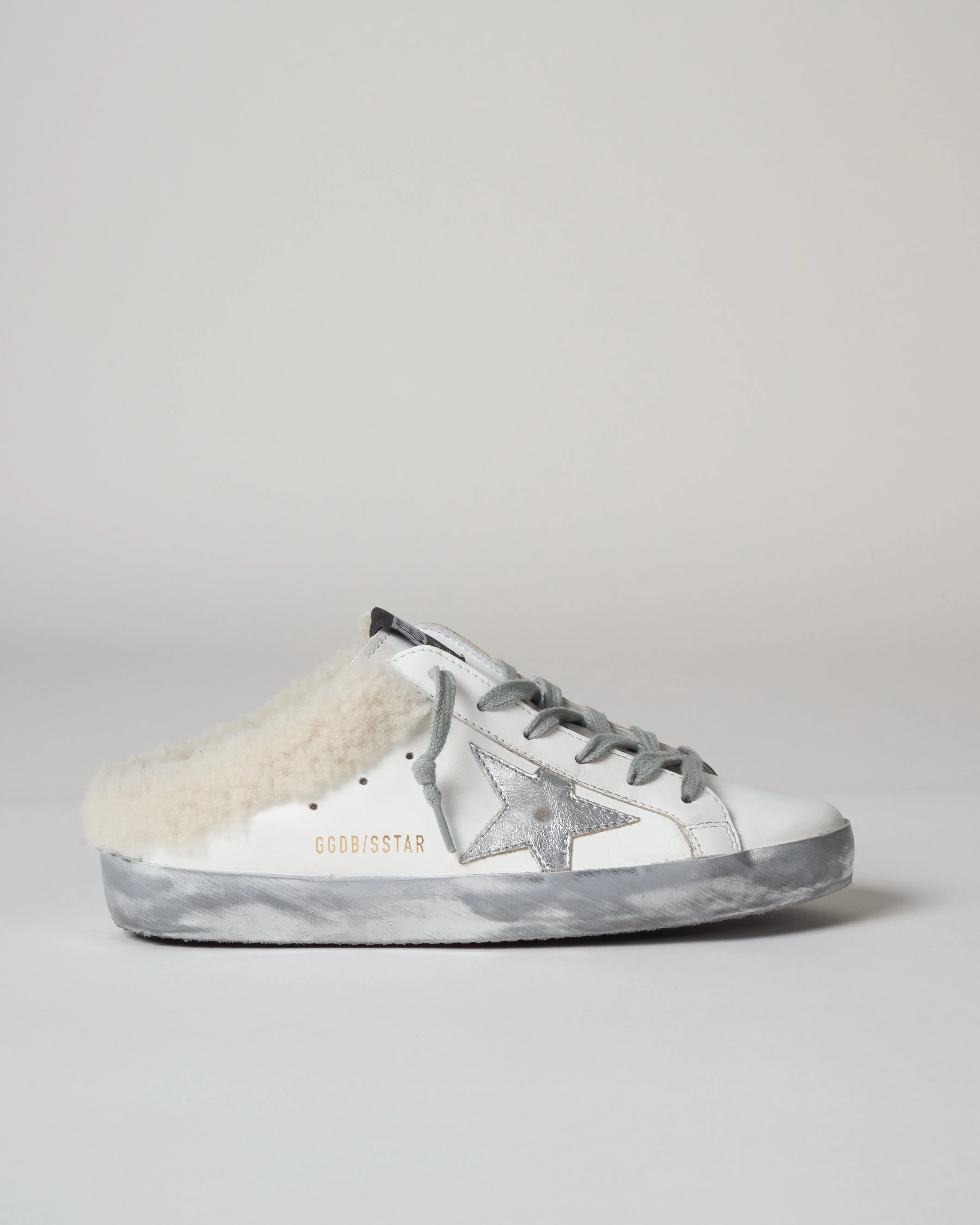 shearling sabot superstar - white/silver