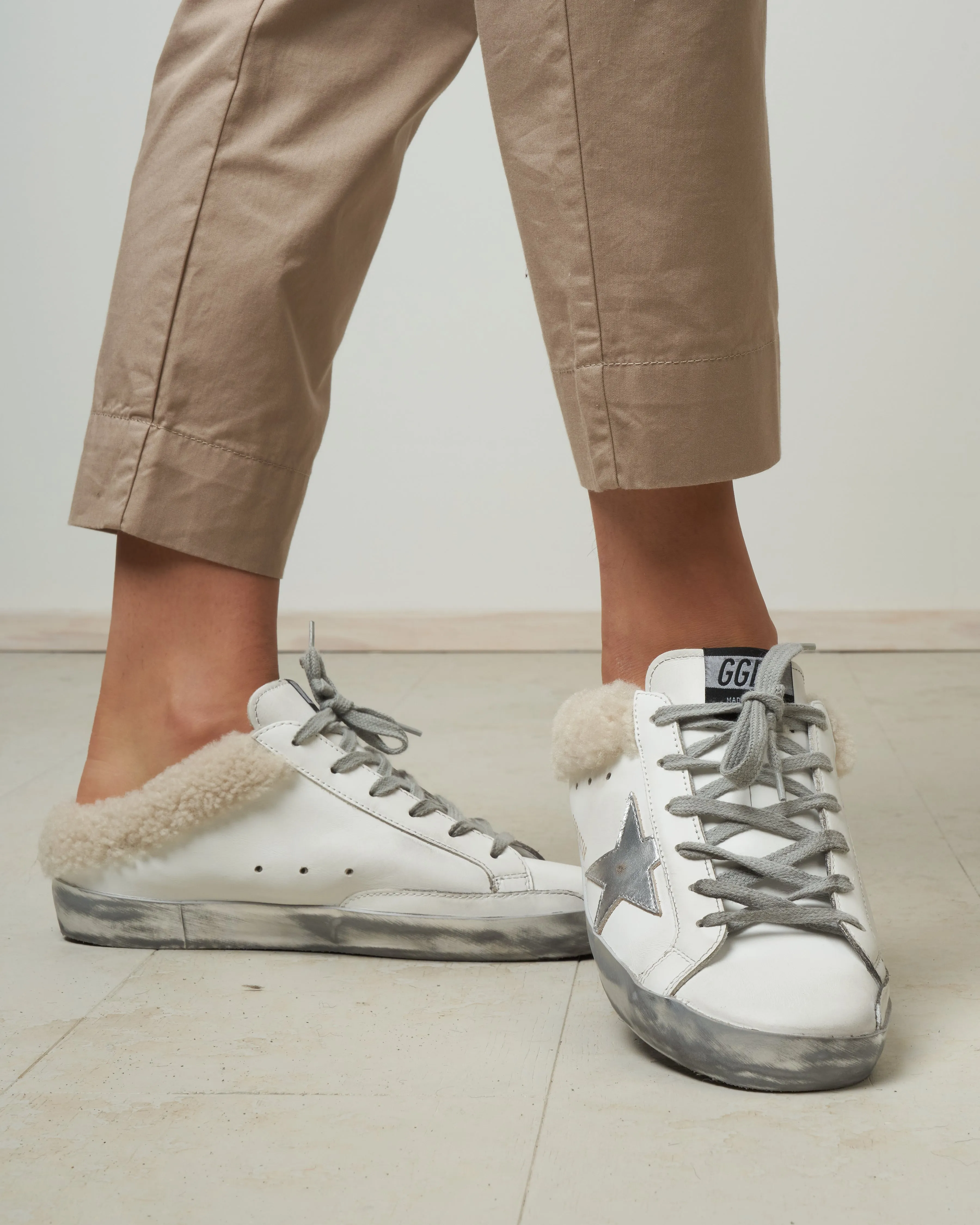shearling sabot superstar - white/silver