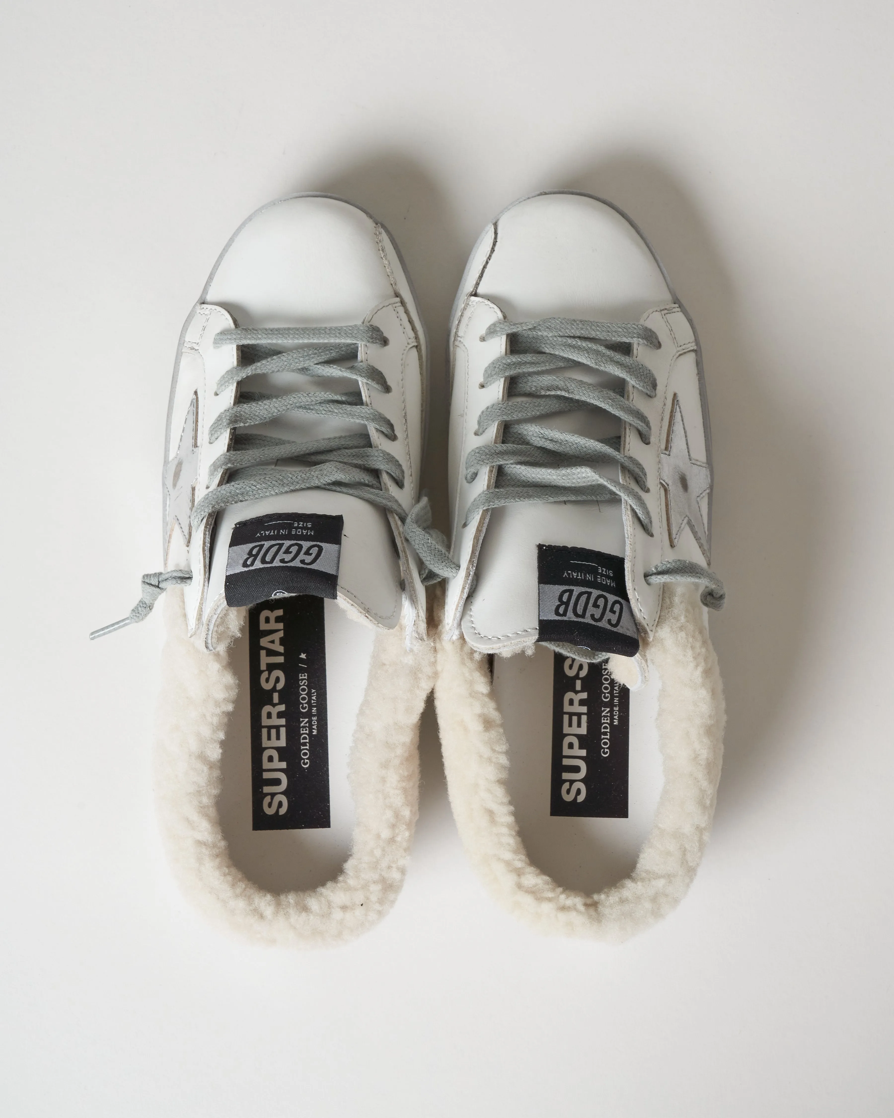 shearling sabot superstar - white/silver
