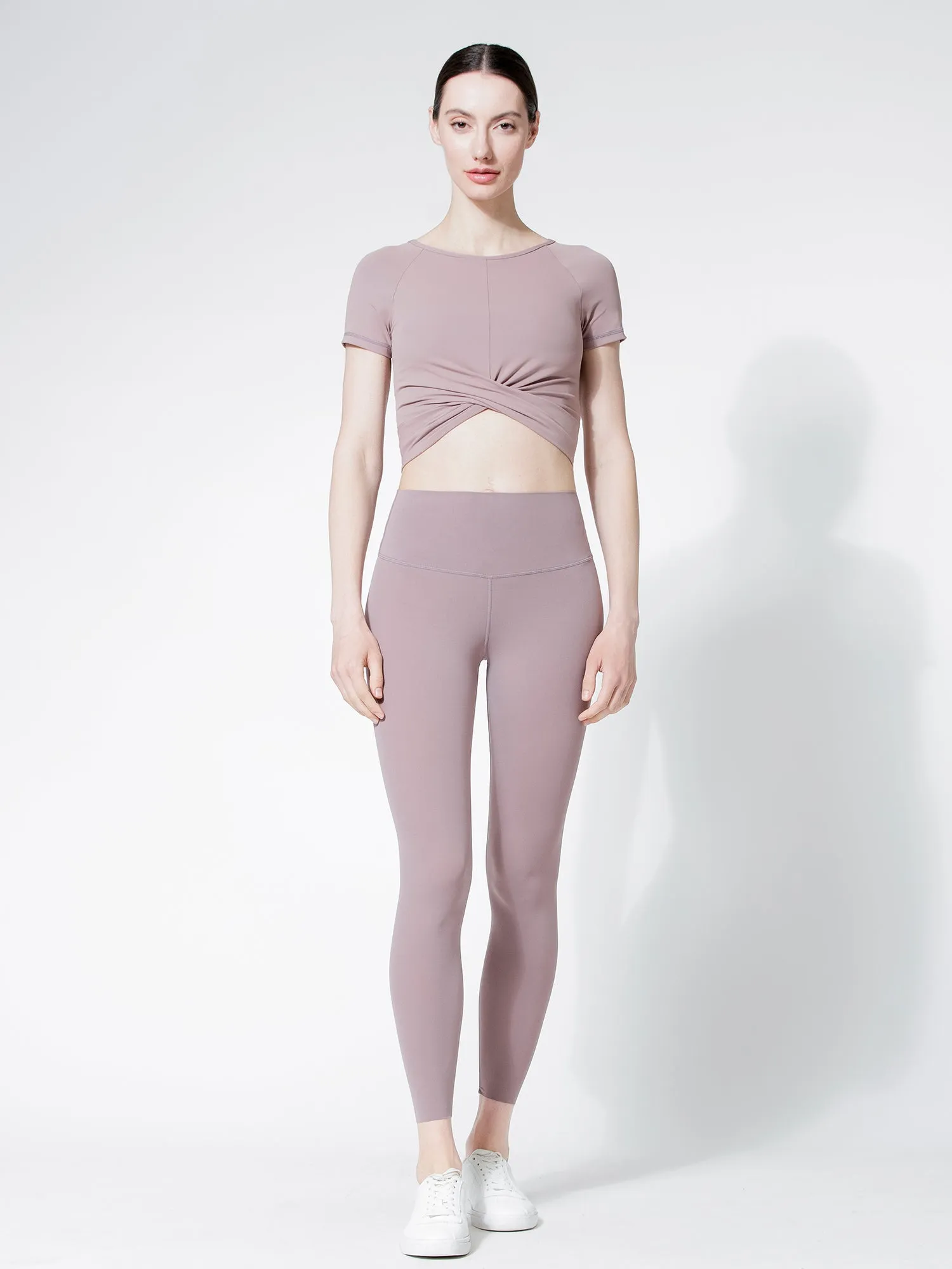 SHORT SLEEVE NUDE FRONT WRAP TEE