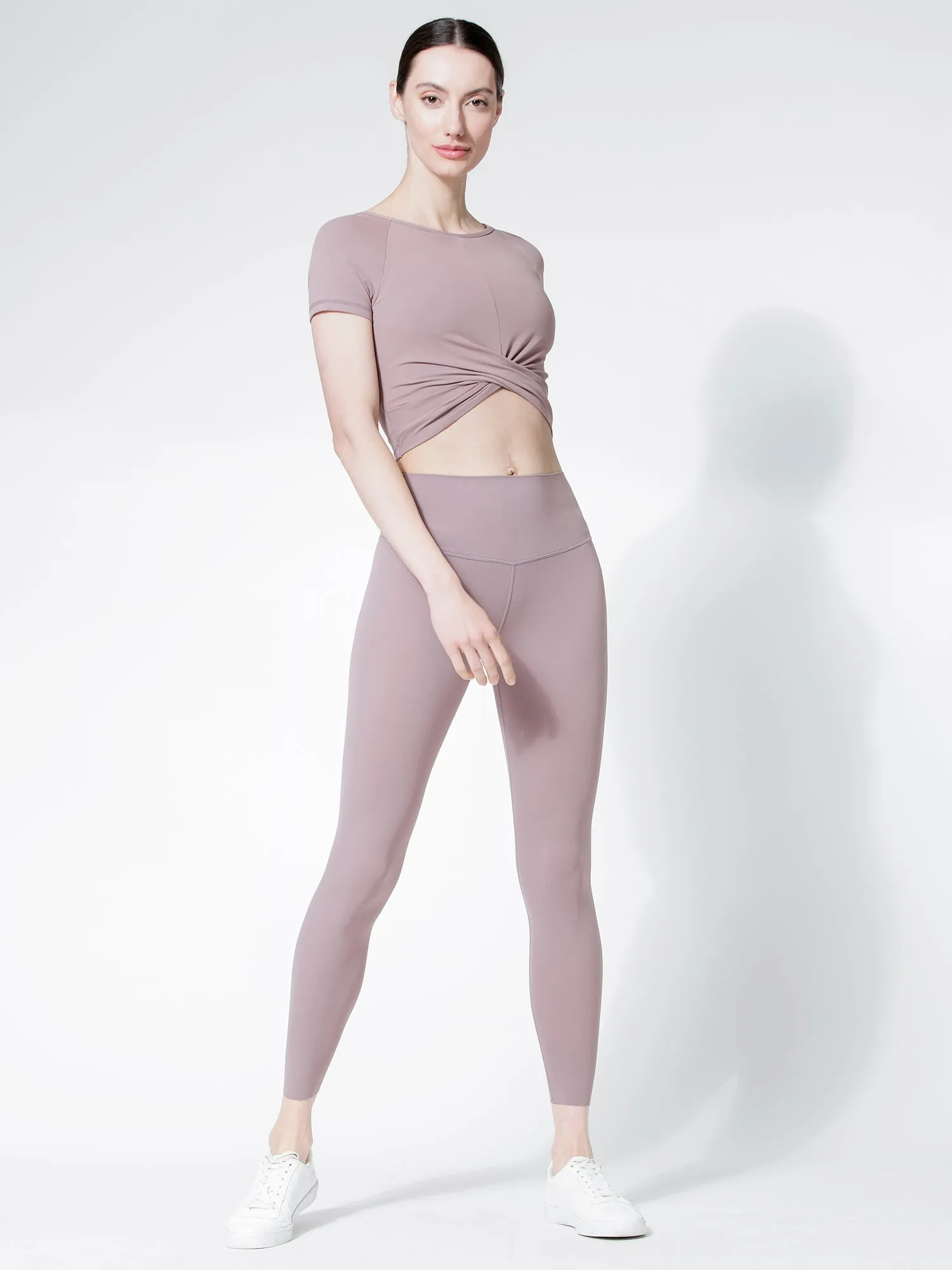 SHORT SLEEVE NUDE FRONT WRAP TEE