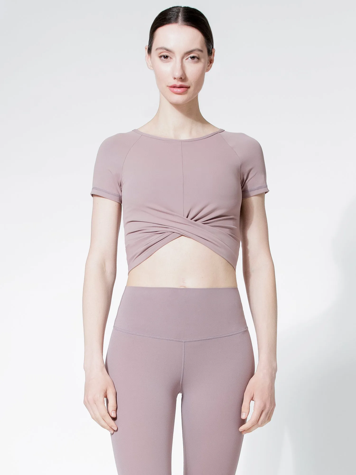 SHORT SLEEVE NUDE FRONT WRAP TEE