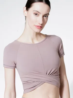 SHORT SLEEVE NUDE FRONT WRAP TEE