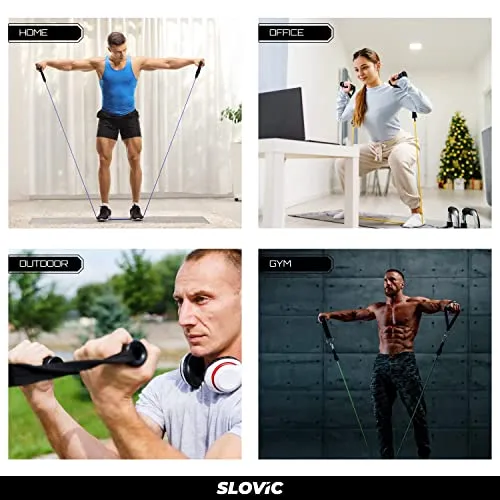 SLOVIC Resistance Tube/Band with Sturdy Handles, Door Anchor for Men and Women with Extensive Guide Containing 30 Plus Exercises | 3 Years Warranty
