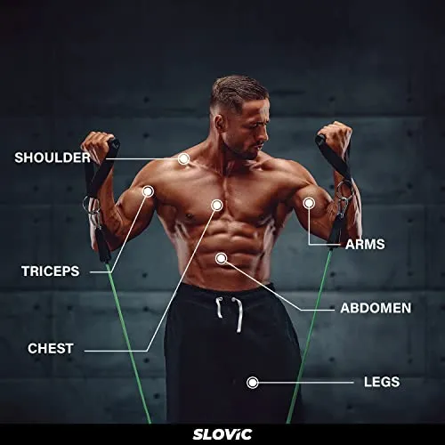 SLOVIC Resistance Tube/Band with Sturdy Handles, Door Anchor for Men and Women with Extensive Guide Containing 30 Plus Exercises | 3 Years Warranty