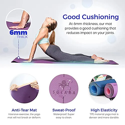 SOLARA Premium Yoga Mats for Men Large, Eco Friendly Non Slip Yoga Mat for Men 6 feet, Non Slip Surface and Optimal Cushioning,72"x 26" | eBook and 50 videos included |Persian Blue & Light Blue
