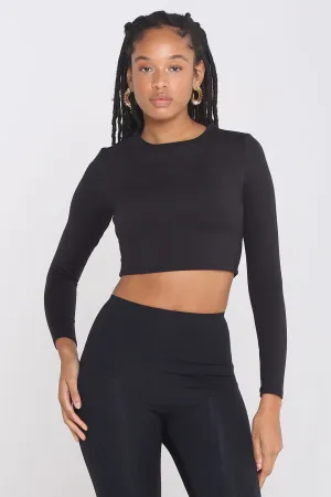 Solid Stretchy Fitness Long Sleeve Cropped Sports Top
