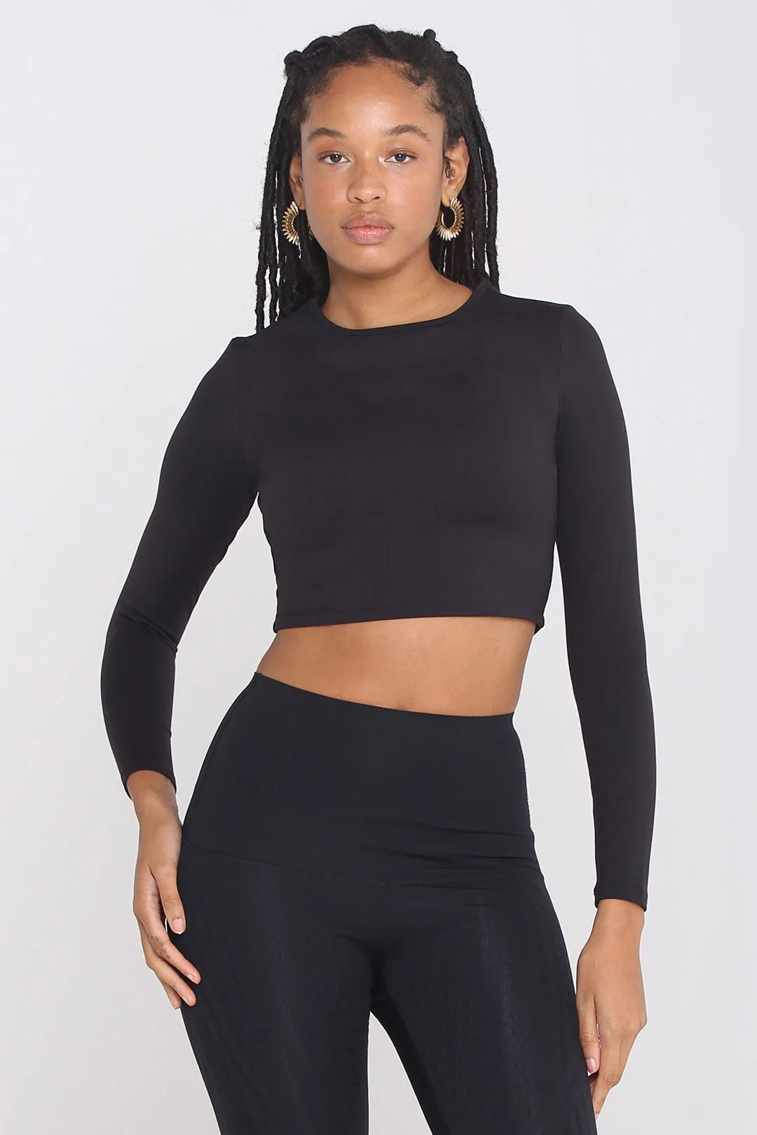 Solid Stretchy Fitness Long Sleeve Cropped Sports Top